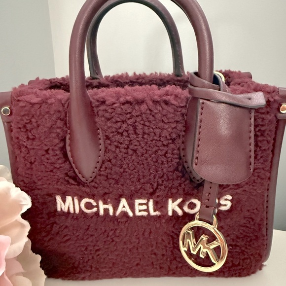 MICHAEL Michael Kors Handbags - Michael Kors Mini Oxblood Shopper Mirella Shearling Crossbody - NWT